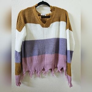 Multicolor distressed sweater shirt
